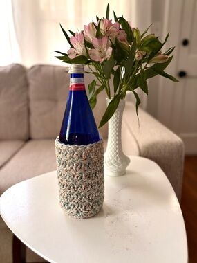 Custom Crochet Bottle Cover Sustainable Handcrafted Neutral Unique Gift